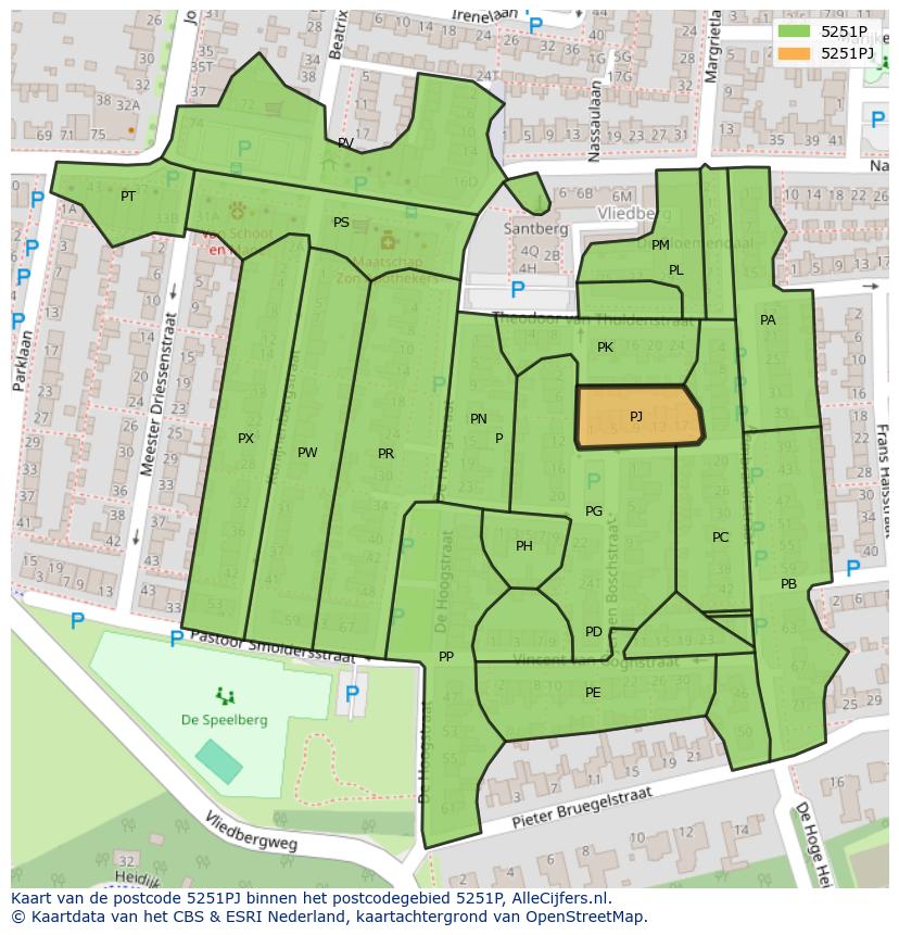 Afbeelding van het postcodegebied 5251 PJ op de kaart.