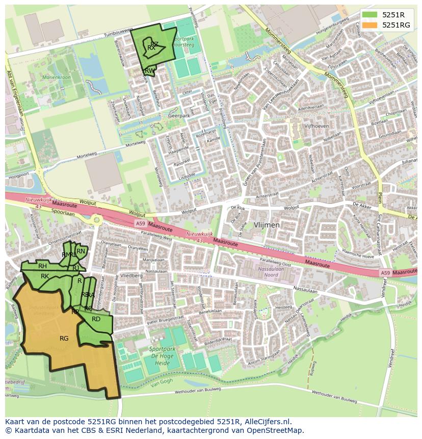 Afbeelding van het postcodegebied 5251 RG op de kaart.
