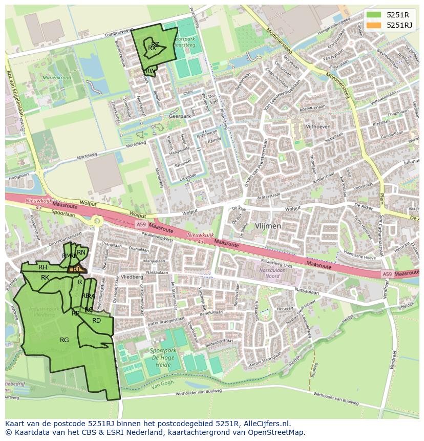 Afbeelding van het postcodegebied 5251 RJ op de kaart.