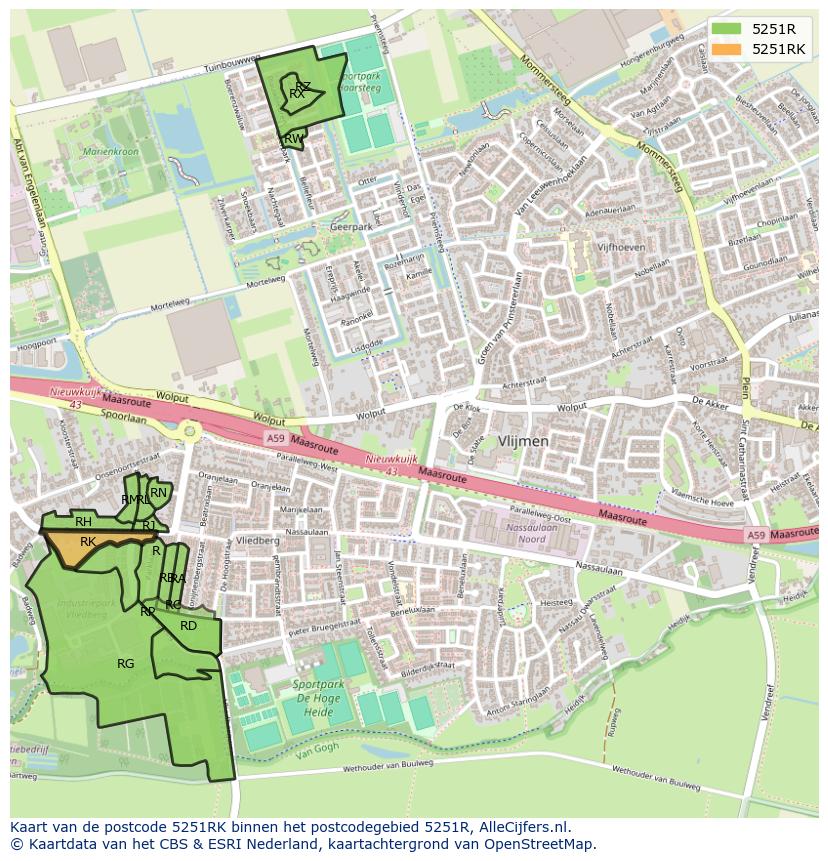 Afbeelding van het postcodegebied 5251 RK op de kaart.