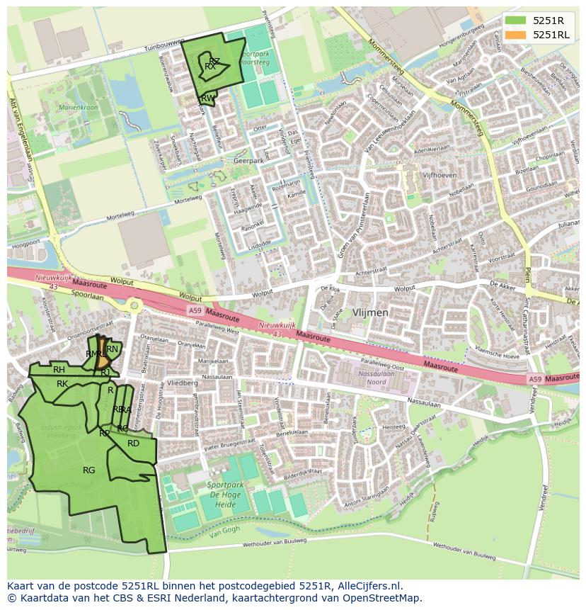 Afbeelding van het postcodegebied 5251 RL op de kaart.