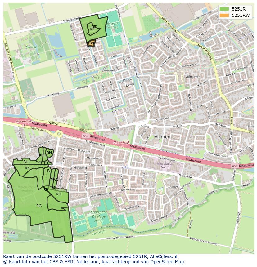 Afbeelding van het postcodegebied 5251 RW op de kaart.