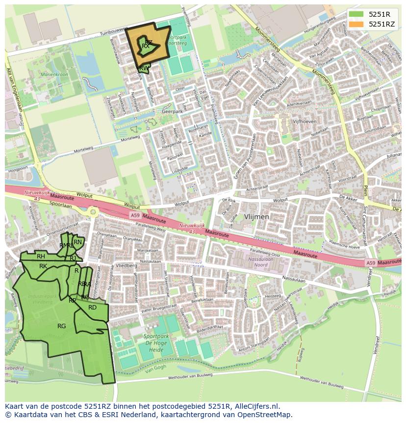 Afbeelding van het postcodegebied 5251 RZ op de kaart.