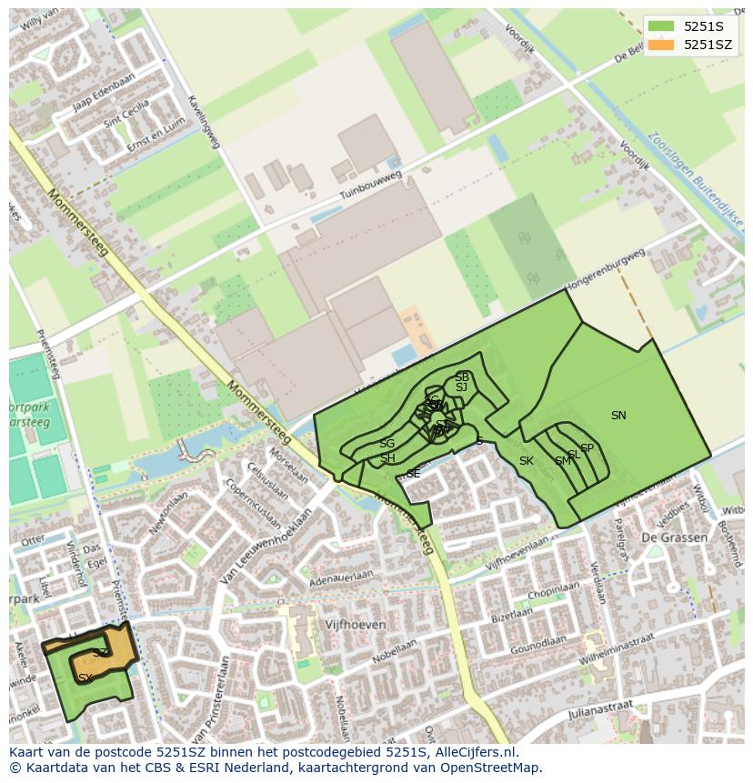 Afbeelding van het postcodegebied 5251 SZ op de kaart.