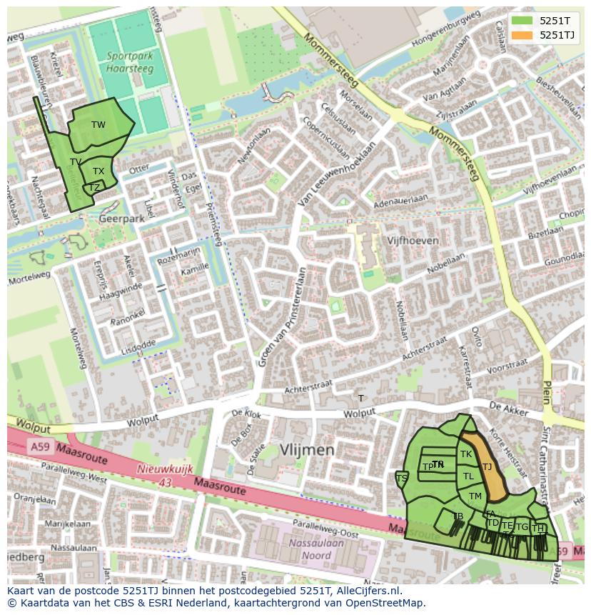Afbeelding van het postcodegebied 5251 TJ op de kaart.