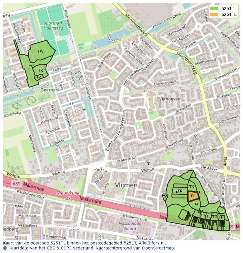 Afbeelding van het postcodegebied 5251 TL op de kaart.