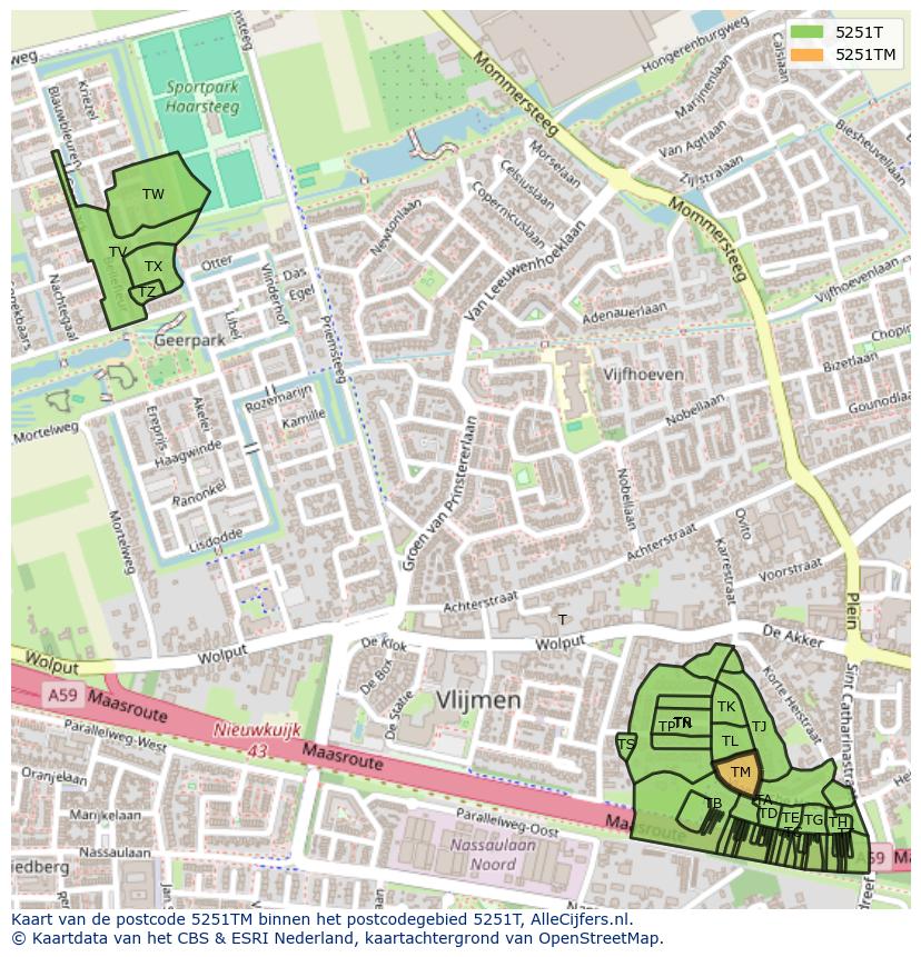 Afbeelding van het postcodegebied 5251 TM op de kaart.