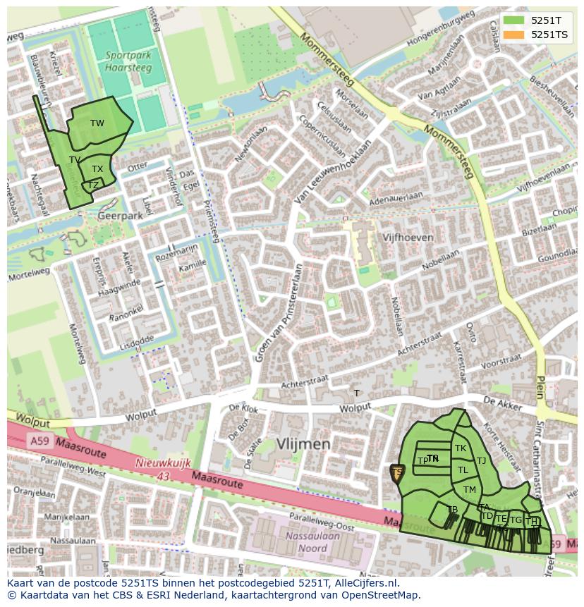 Afbeelding van het postcodegebied 5251 TS op de kaart.
