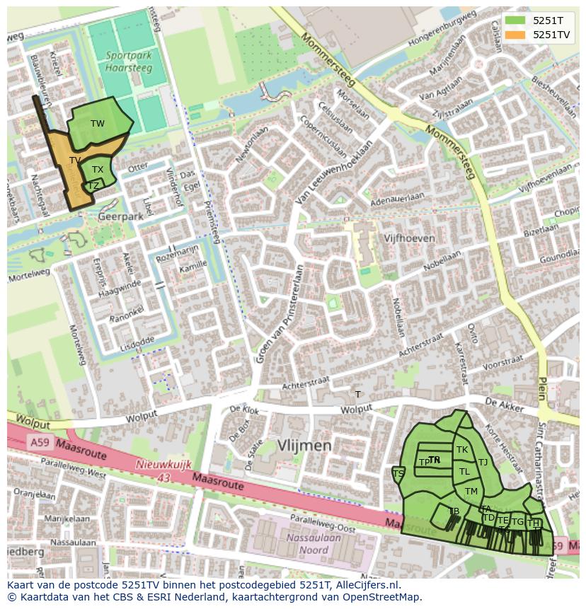 Afbeelding van het postcodegebied 5251 TV op de kaart.