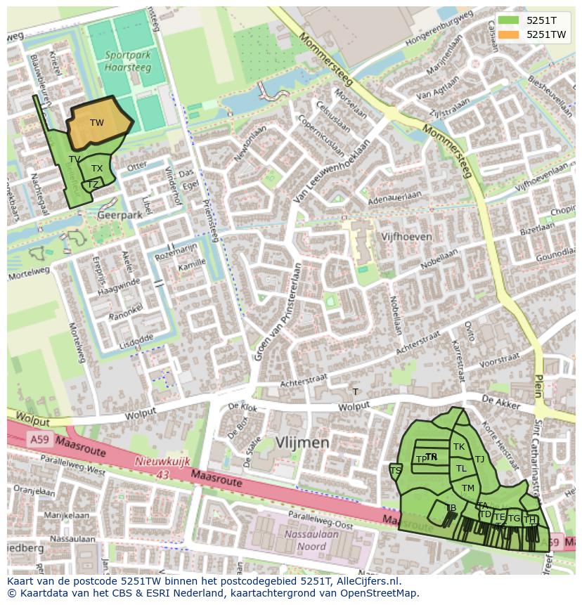 Afbeelding van het postcodegebied 5251 TW op de kaart.