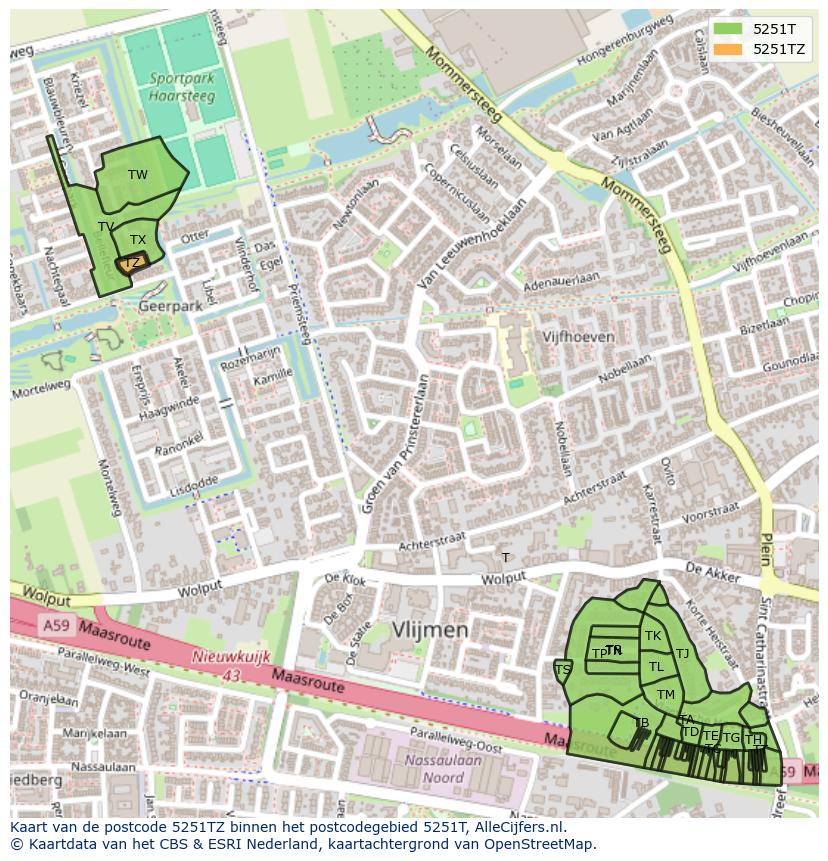 Afbeelding van het postcodegebied 5251 TZ op de kaart.