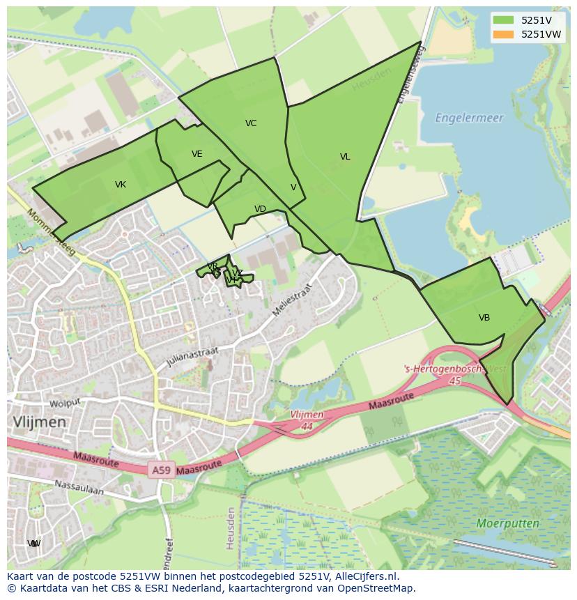 Afbeelding van het postcodegebied 5251 VW op de kaart.