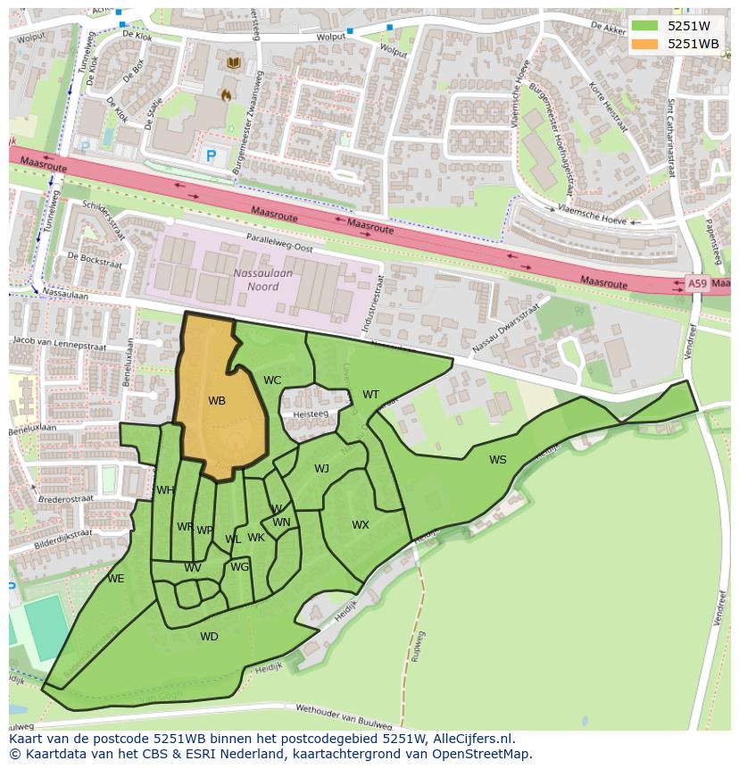 Afbeelding van het postcodegebied 5251 WB op de kaart.