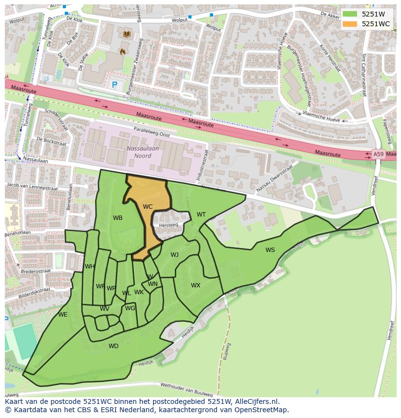 Afbeelding van het postcodegebied 5251 WC op de kaart.