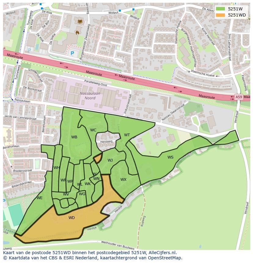 Afbeelding van het postcodegebied 5251 WD op de kaart.