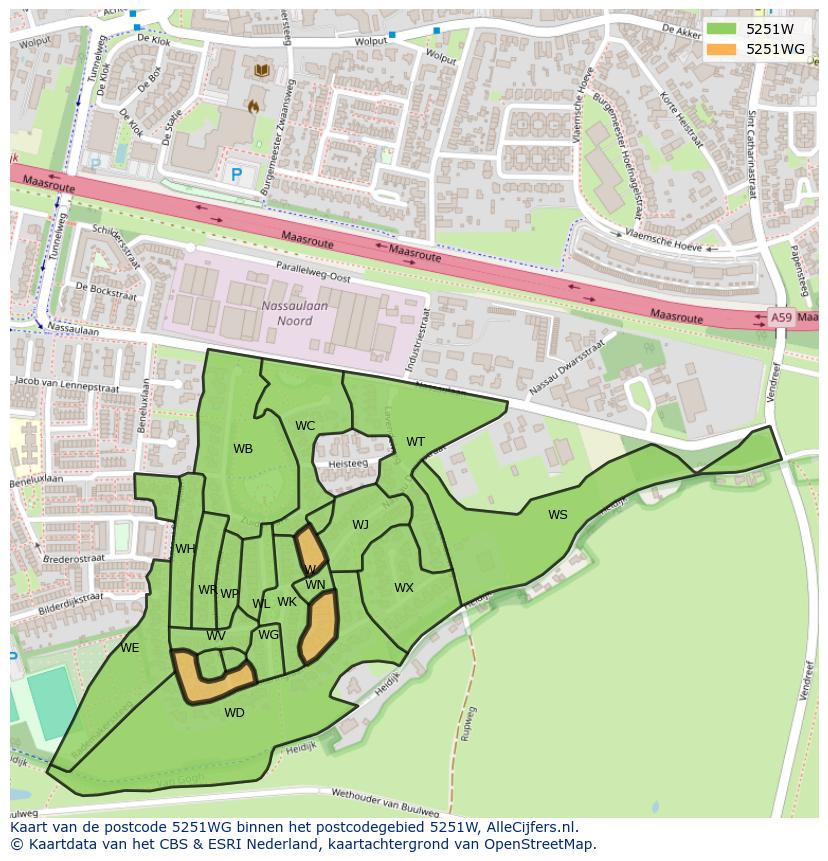 Afbeelding van het postcodegebied 5251 WG op de kaart.