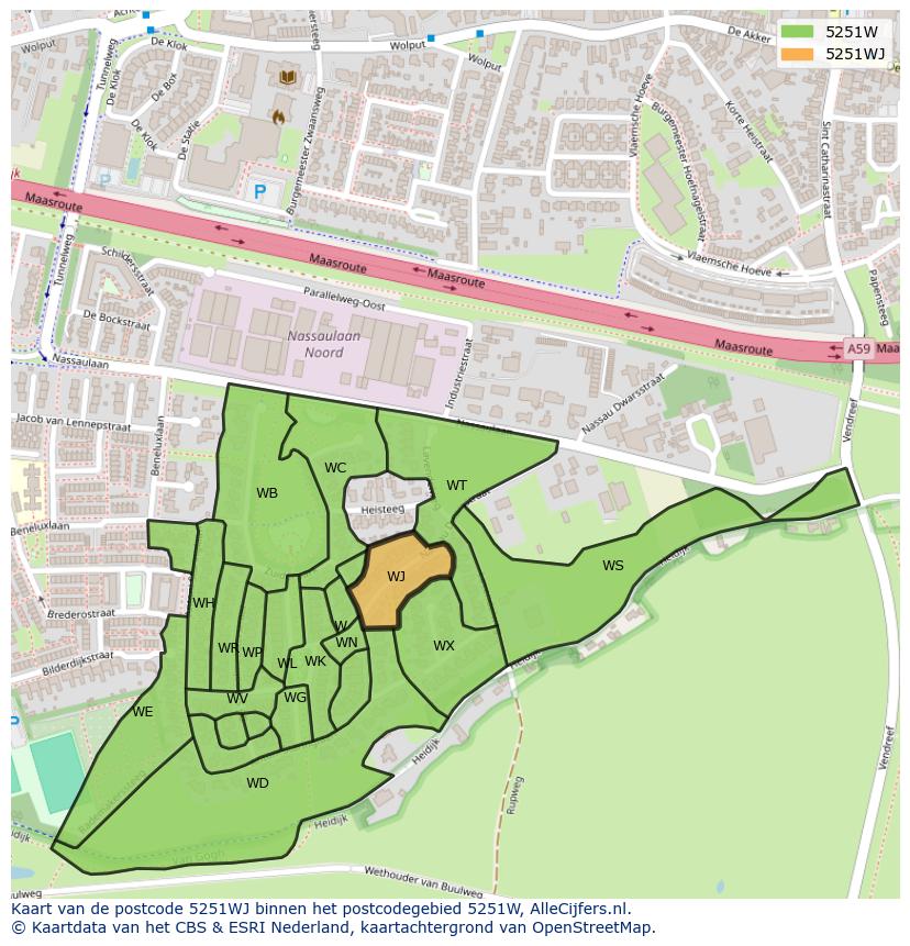 Afbeelding van het postcodegebied 5251 WJ op de kaart.