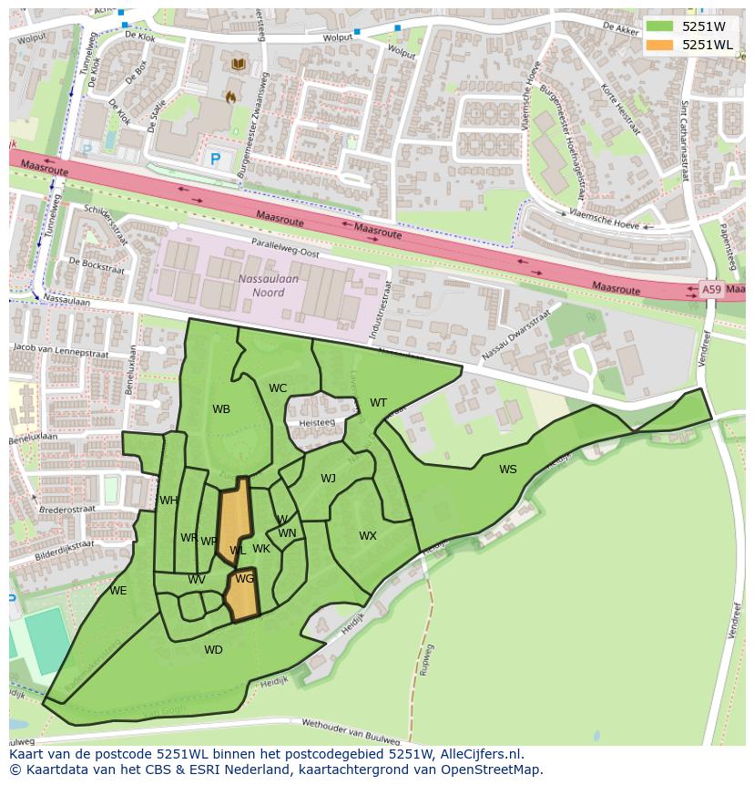 Afbeelding van het postcodegebied 5251 WL op de kaart.