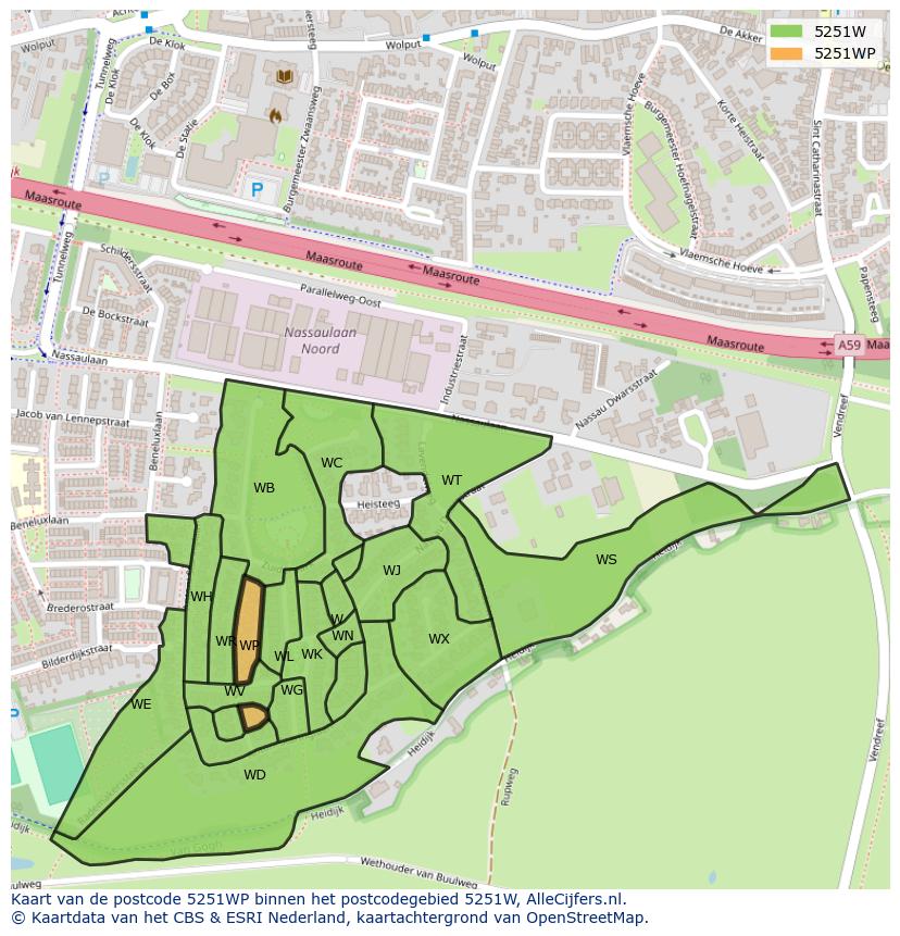 Afbeelding van het postcodegebied 5251 WP op de kaart.