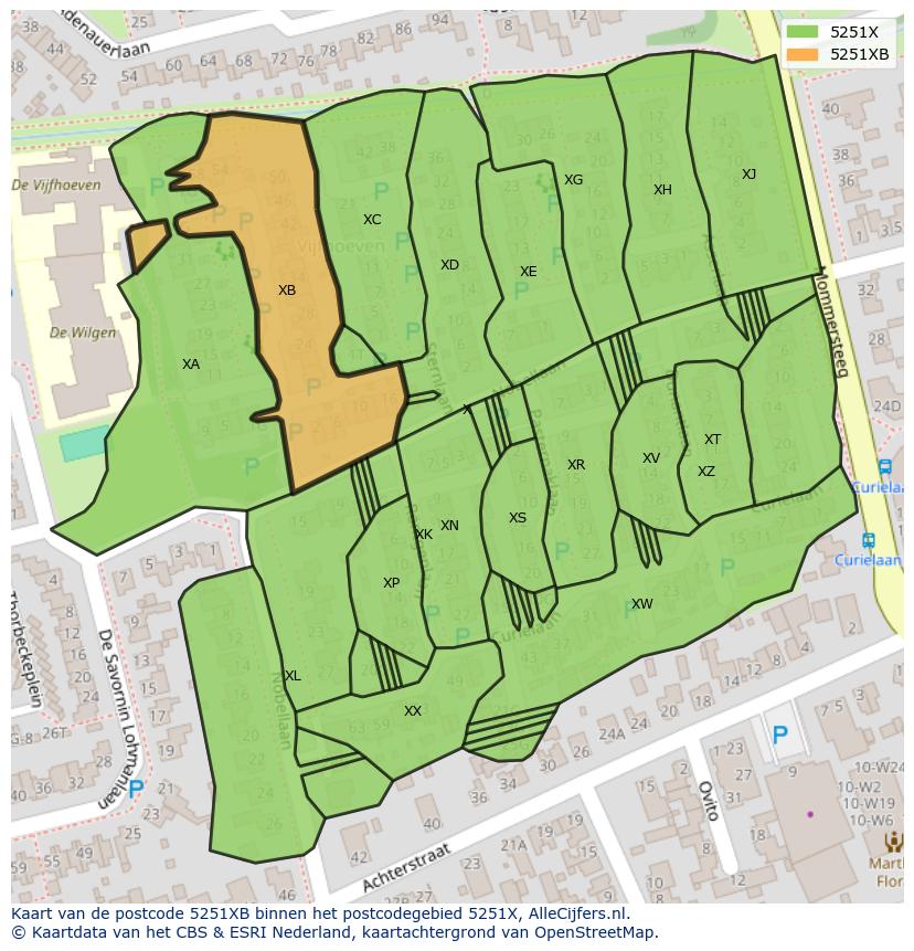 Afbeelding van het postcodegebied 5251 XB op de kaart.
