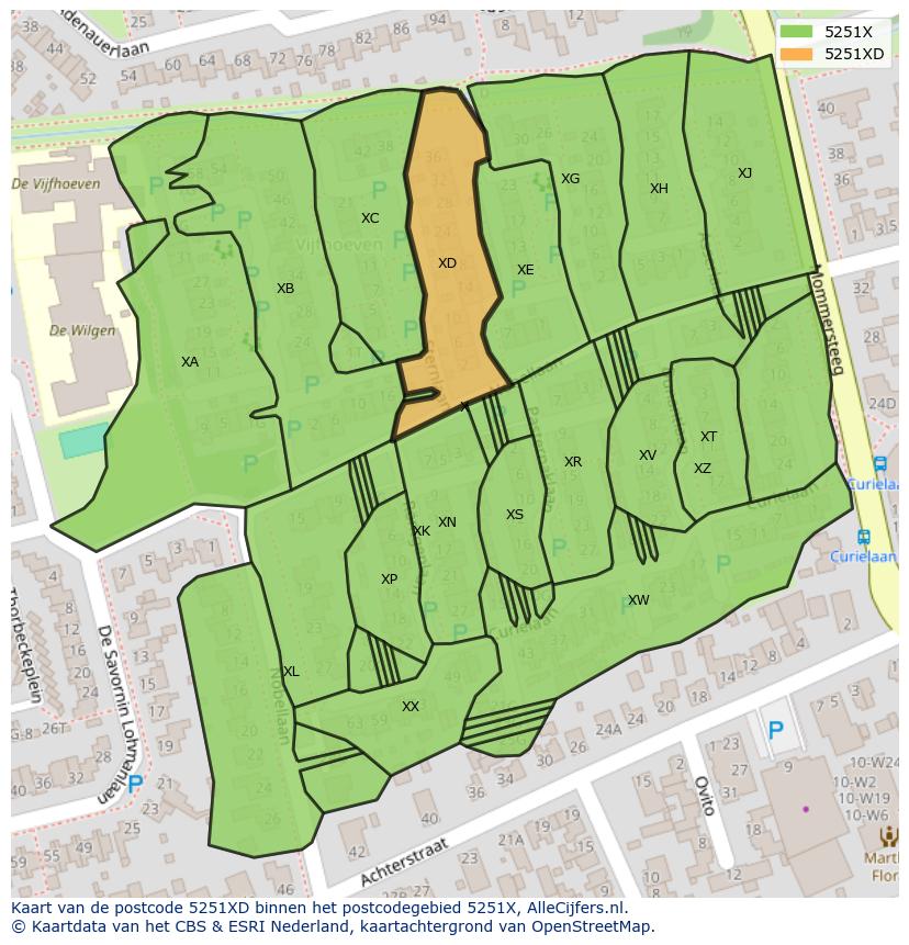Afbeelding van het postcodegebied 5251 XD op de kaart.