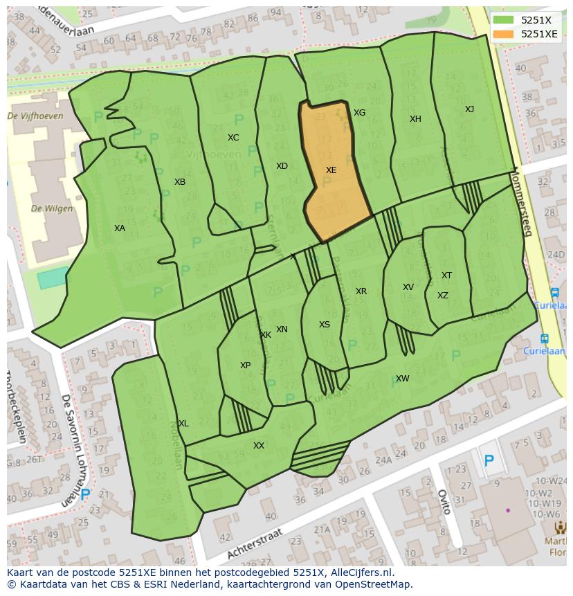 Afbeelding van het postcodegebied 5251 XE op de kaart.