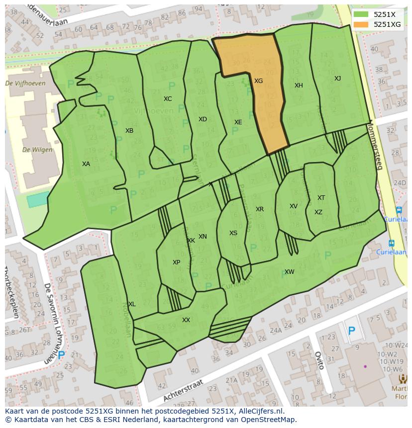 Afbeelding van het postcodegebied 5251 XG op de kaart.