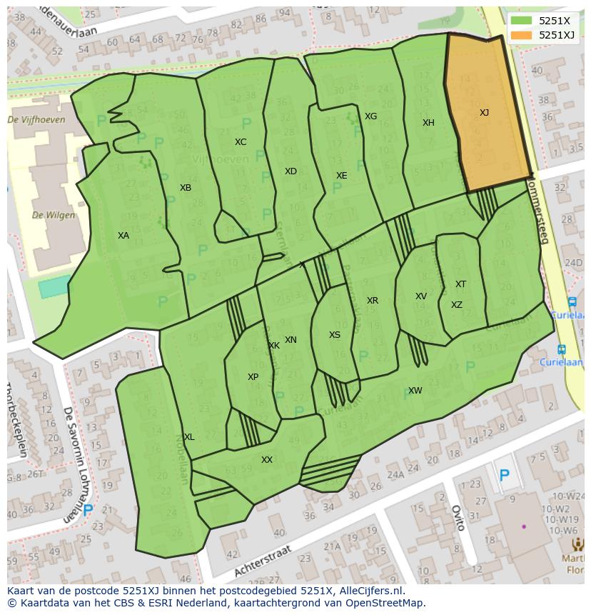 Afbeelding van het postcodegebied 5251 XJ op de kaart.