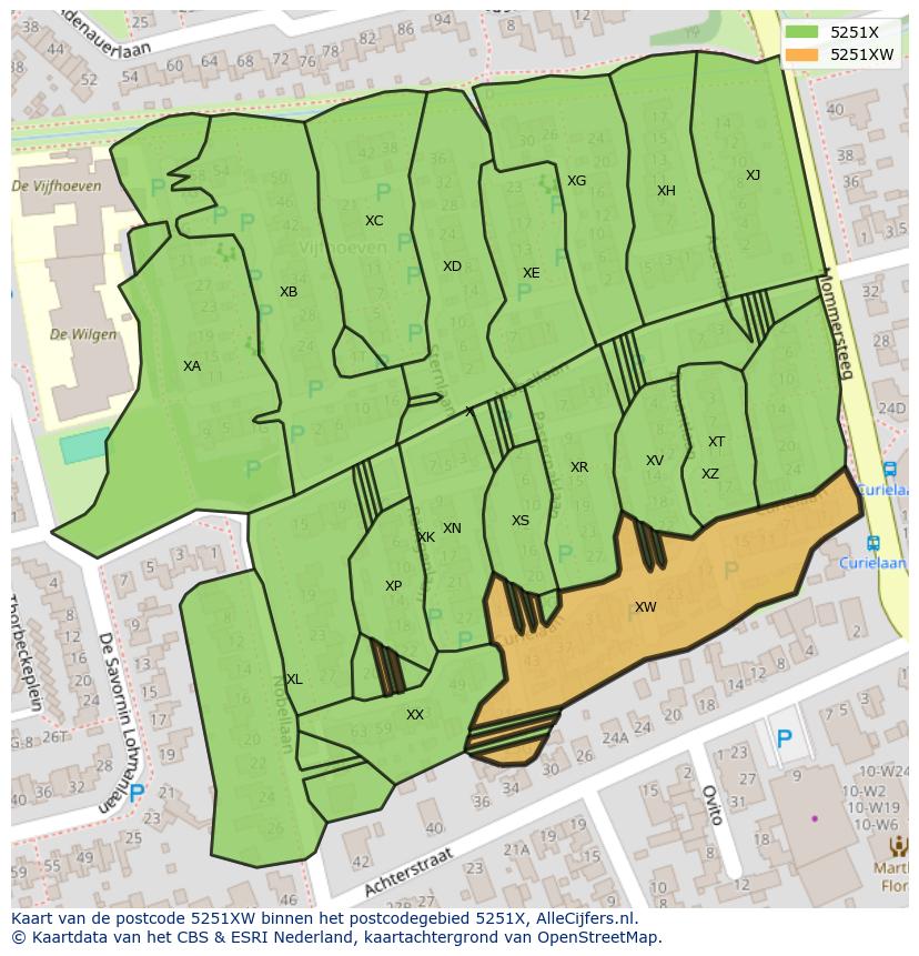 Afbeelding van het postcodegebied 5251 XW op de kaart.