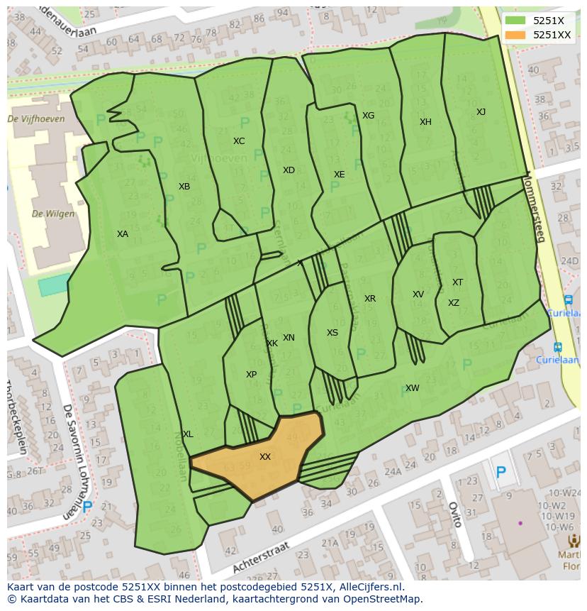 Afbeelding van het postcodegebied 5251 XX op de kaart.