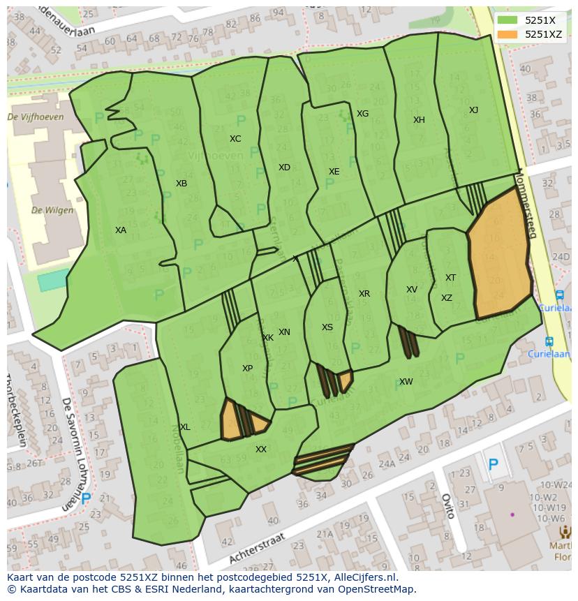 Afbeelding van het postcodegebied 5251 XZ op de kaart.