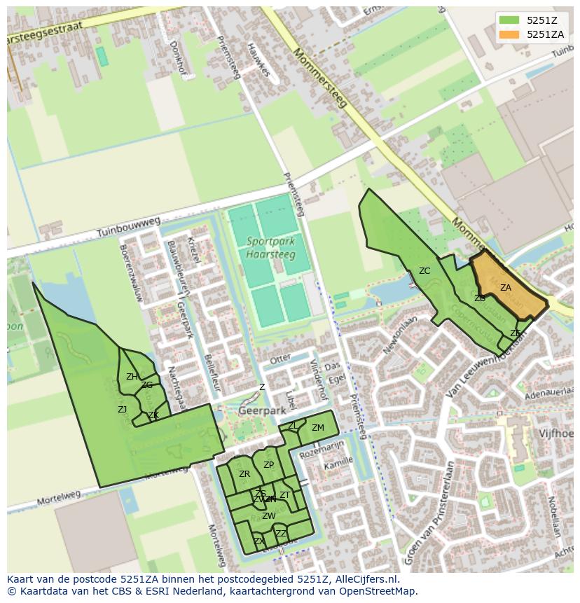Afbeelding van het postcodegebied 5251 ZA op de kaart.