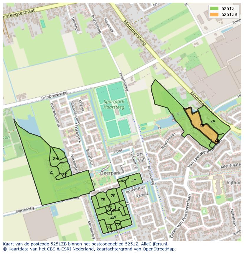 Afbeelding van het postcodegebied 5251 ZB op de kaart.