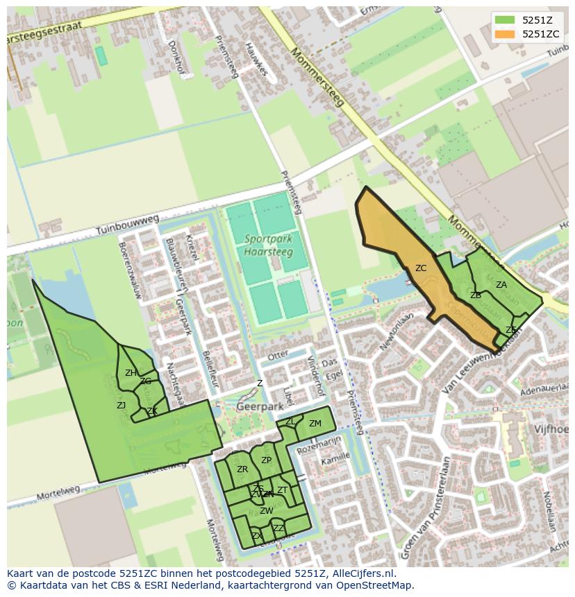 Afbeelding van het postcodegebied 5251 ZC op de kaart.
