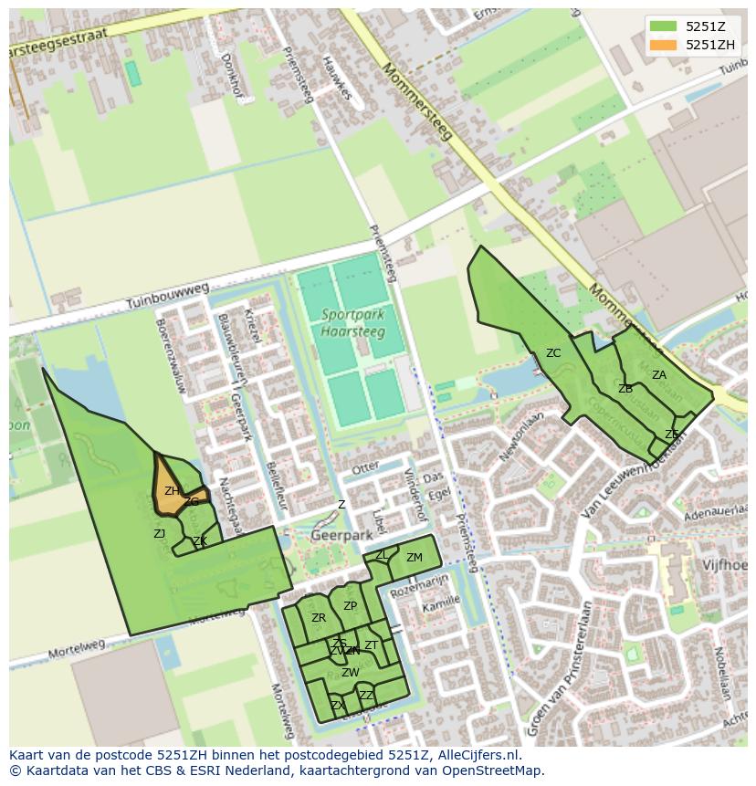 Afbeelding van het postcodegebied 5251 ZH op de kaart.