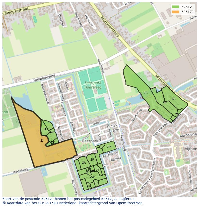Afbeelding van het postcodegebied 5251 ZJ op de kaart.