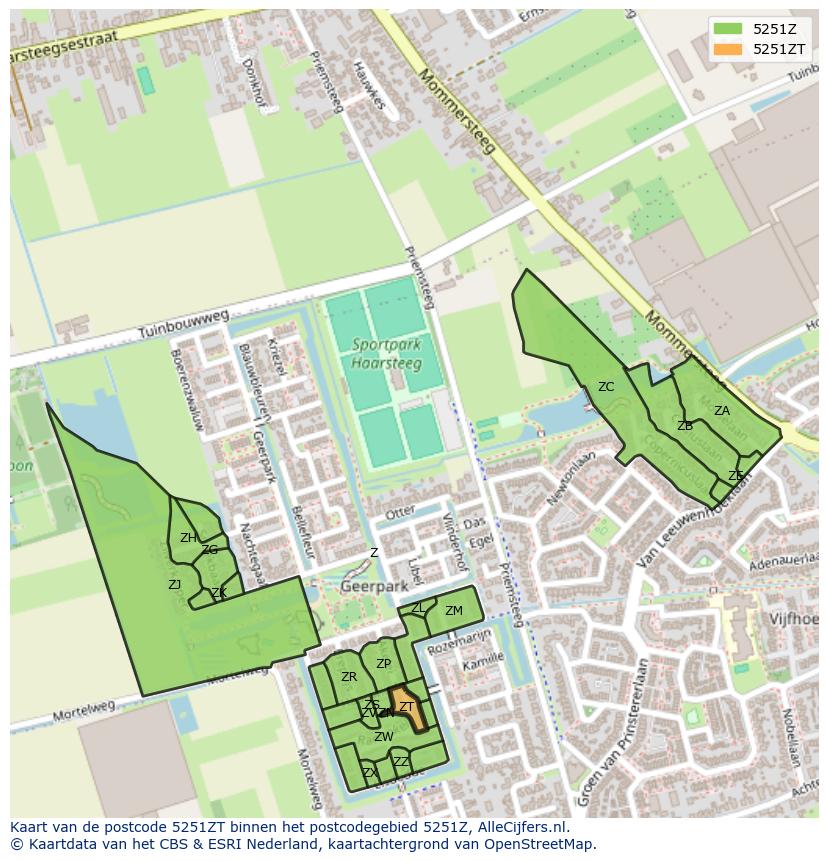 Afbeelding van het postcodegebied 5251 ZT op de kaart.
