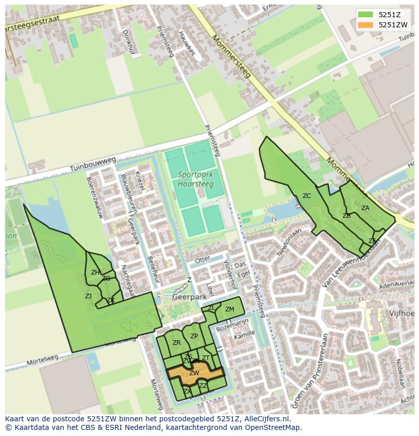 Afbeelding van het postcodegebied 5251 ZW op de kaart.