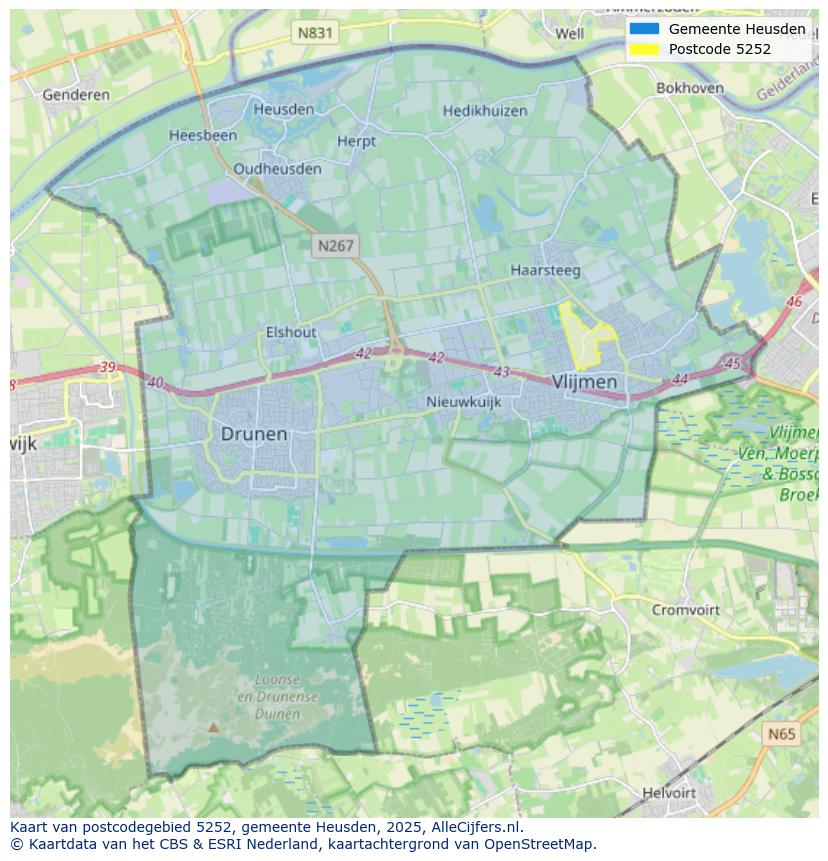 Afbeelding van het postcodegebied 5252 op de kaart.