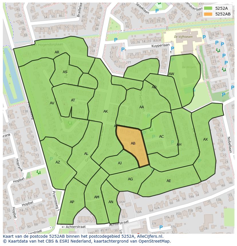 Afbeelding van het postcodegebied 5252 AB op de kaart.