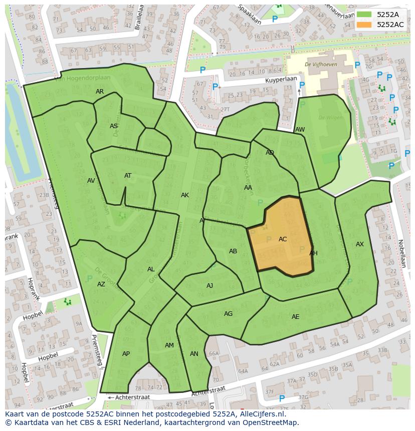 Afbeelding van het postcodegebied 5252 AC op de kaart.