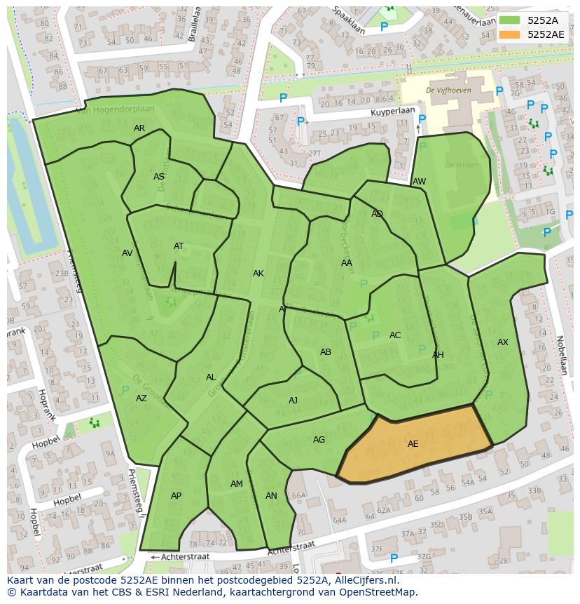 Afbeelding van het postcodegebied 5252 AE op de kaart.