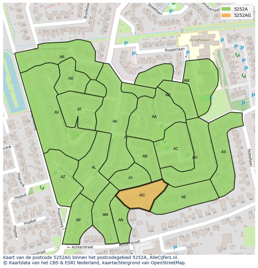 Afbeelding van het postcodegebied 5252 AG op de kaart.