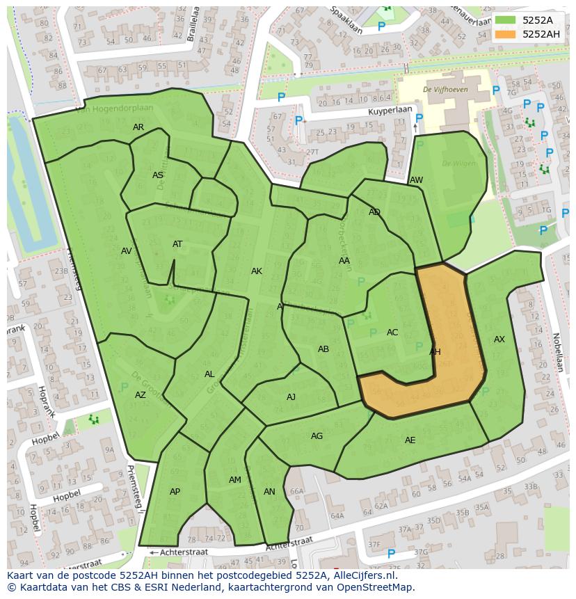 Afbeelding van het postcodegebied 5252 AH op de kaart.