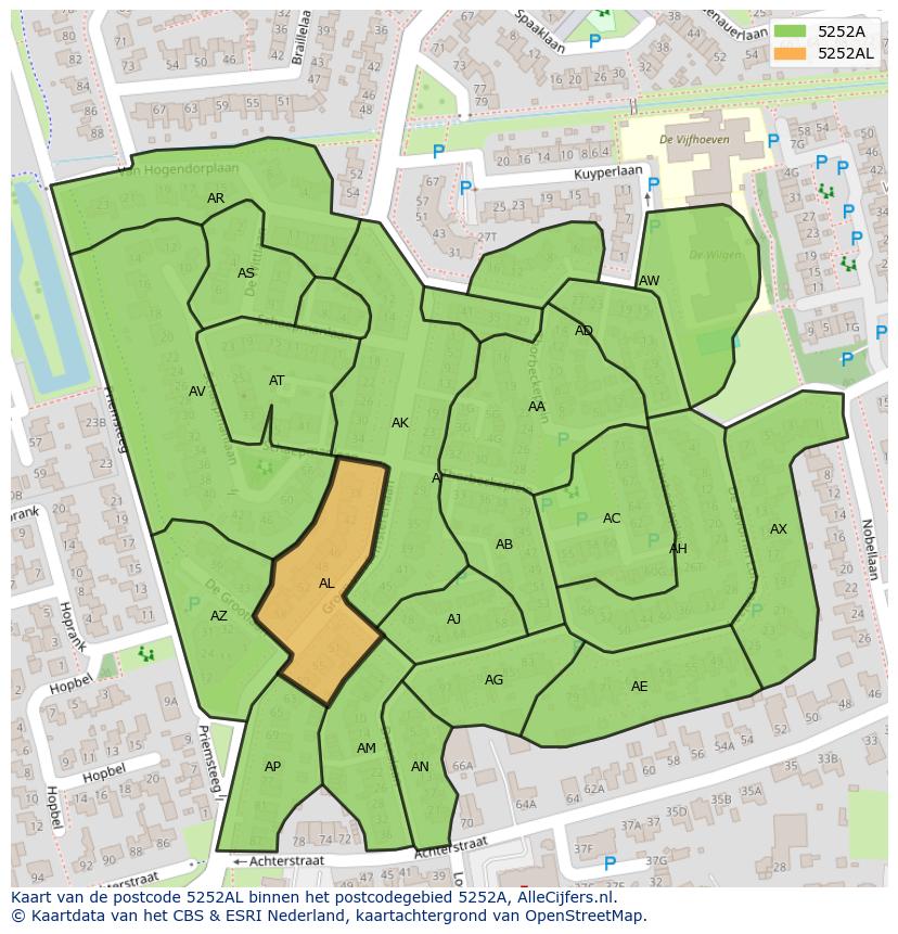 Afbeelding van het postcodegebied 5252 AL op de kaart.