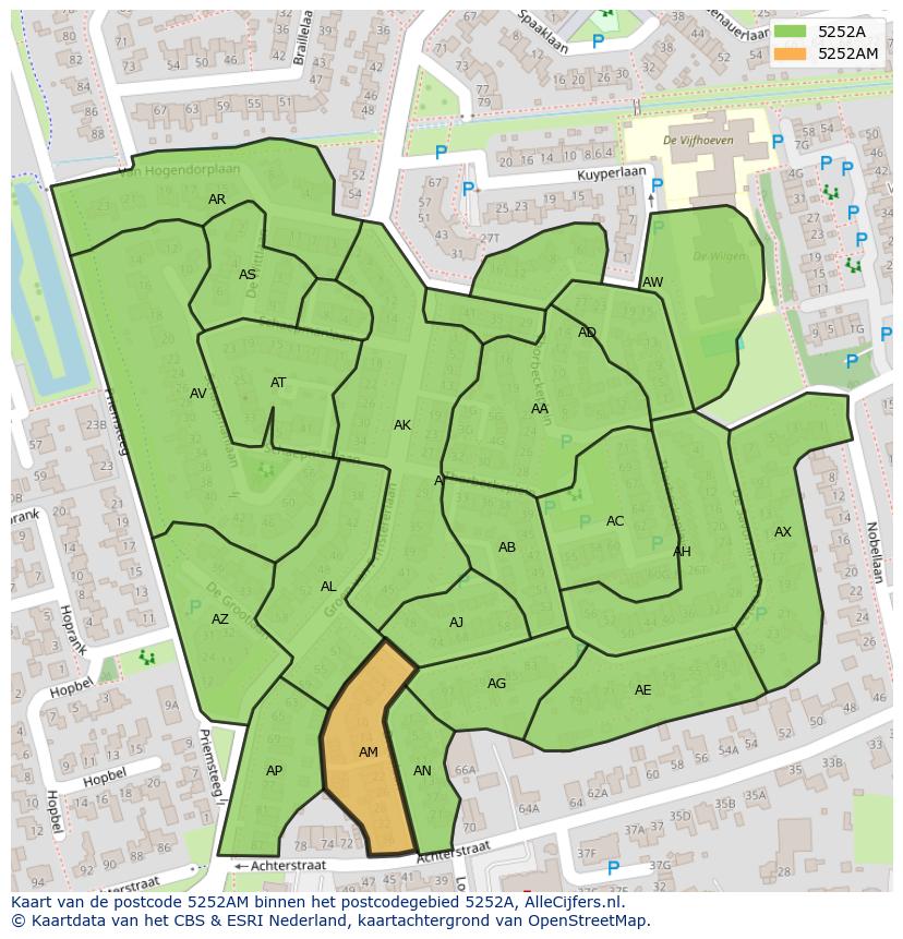 Afbeelding van het postcodegebied 5252 AM op de kaart.