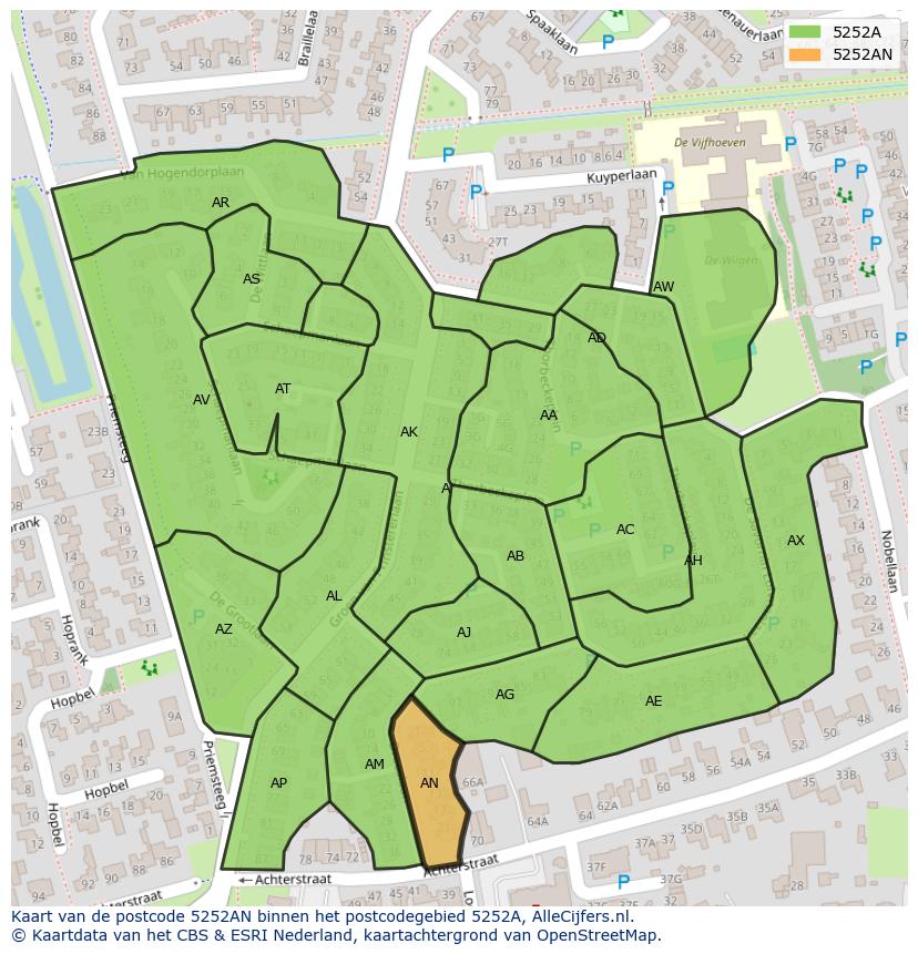 Afbeelding van het postcodegebied 5252 AN op de kaart.