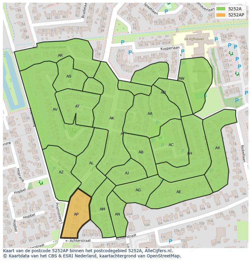 Afbeelding van het postcodegebied 5252 AP op de kaart.