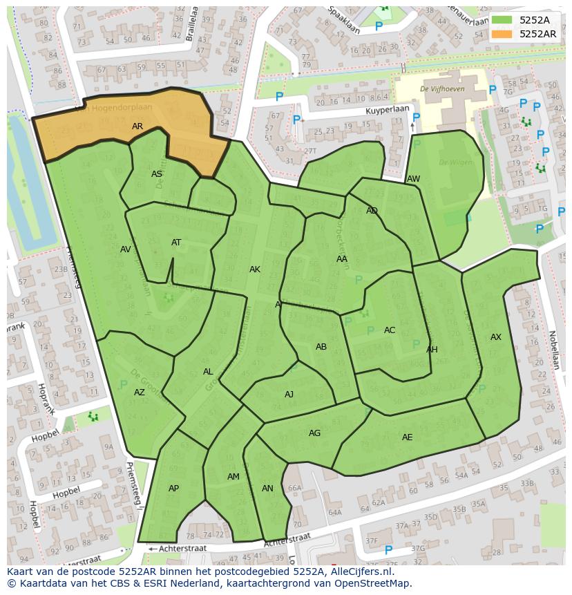Afbeelding van het postcodegebied 5252 AR op de kaart.