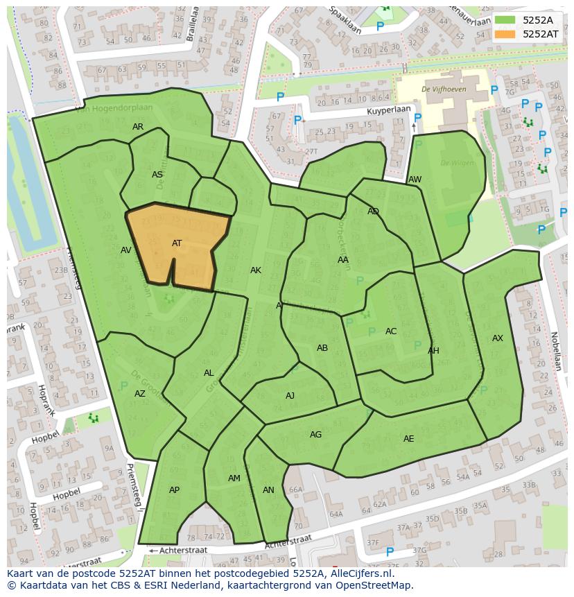 Afbeelding van het postcodegebied 5252 AT op de kaart.